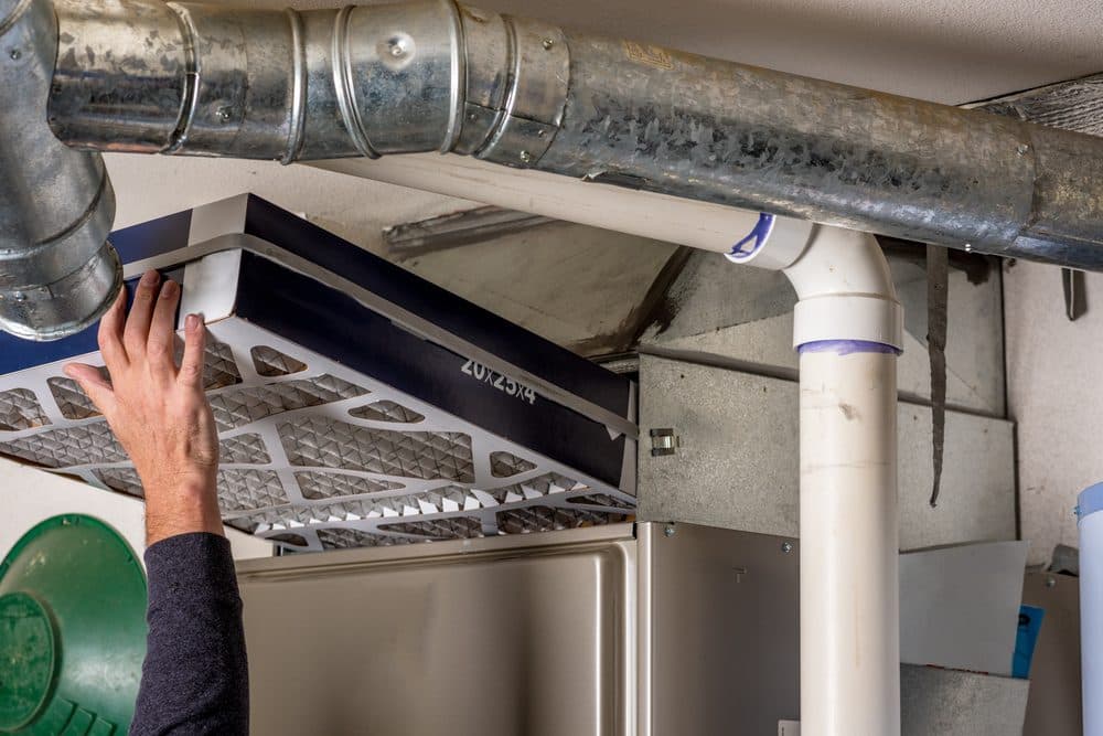 Filters at the top of an HVAC system