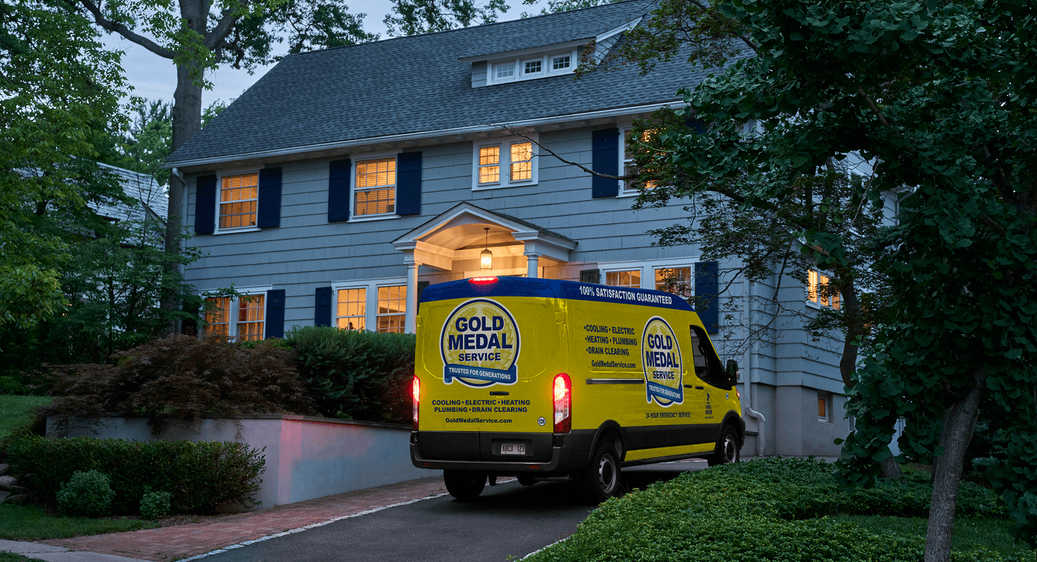 Gold Medal van outside of a customer's house during an emergency