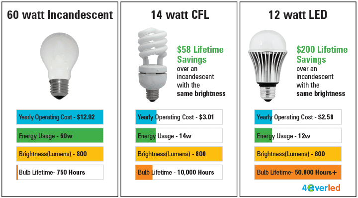 Comparison of light bulbs